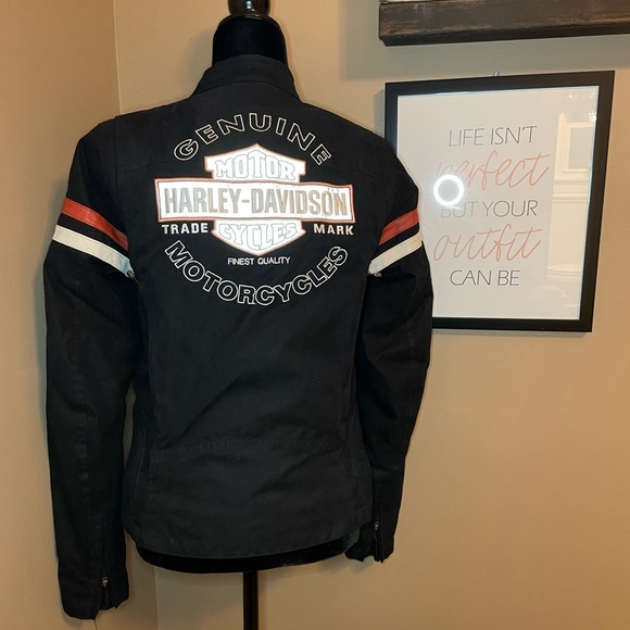 Like New, Women’s Harley Davidson, size small, black and orange riding jacket. - Picture 4 of 15
